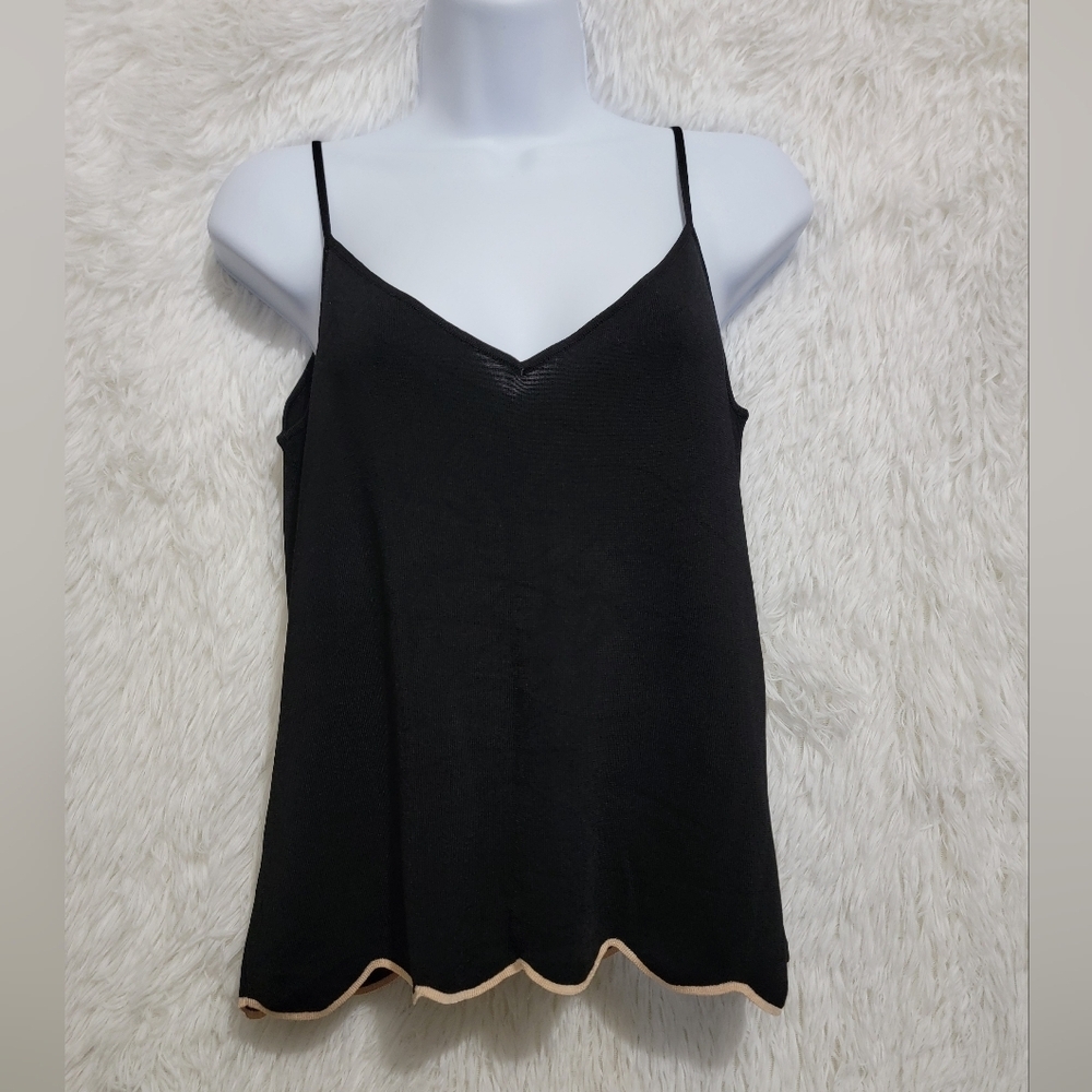 Zara Womens Woven Elegant Black Camisole with Cream Hem Small
